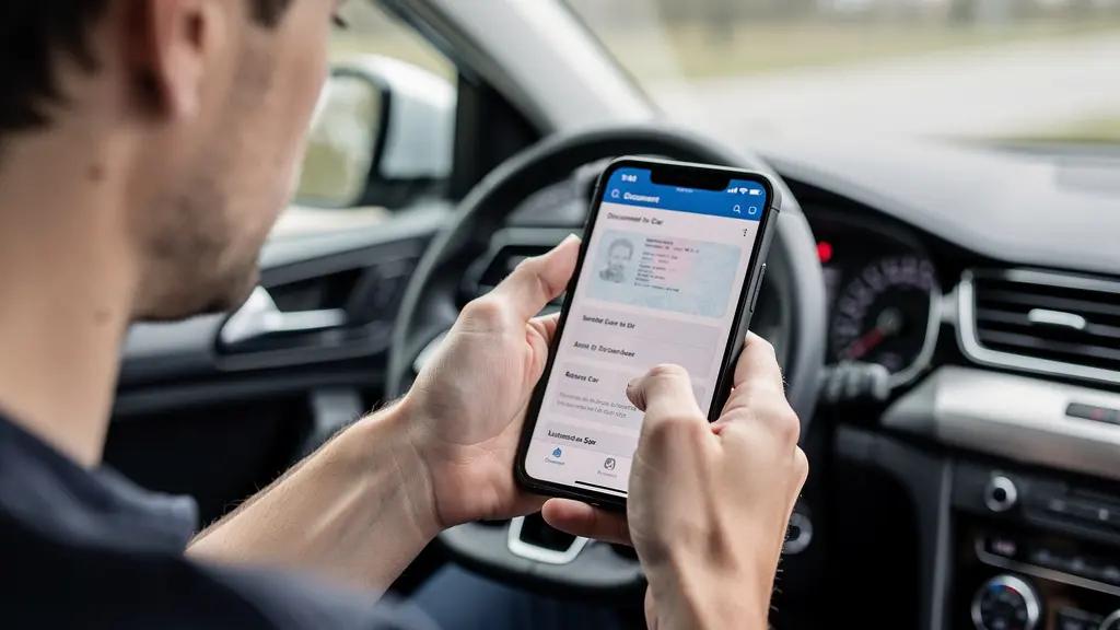 Consultation du rapport Histovec sur smartphone à l'intérieur d'un véhicule